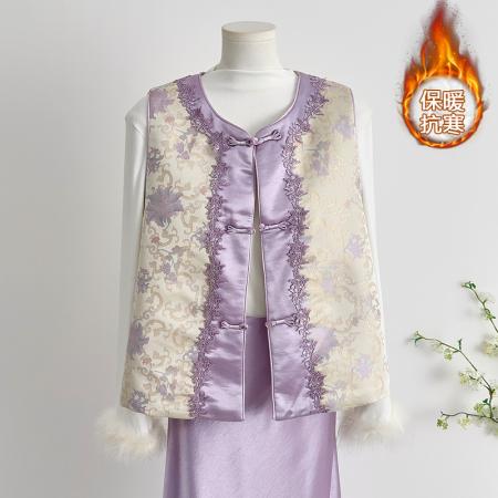 FA49236# 气质优雅新中式国风圆领盘扣钉珠刺绣仙气上衣马甲 服裝批發女裝批發服飾貨源