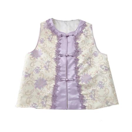 FA49236# 气质优雅新中式国风圆领盘扣钉珠刺绣仙气上衣马甲 服裝批發女裝批發服飾貨源