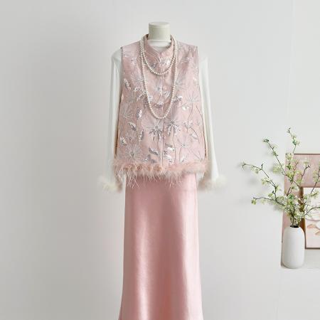 FA49239# 新中式国风女装新款秋冬季立领刺绣改良加棉时尚亮片绣花马甲 服裝批發女裝批發服飾貨源