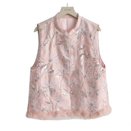 FA49239# 新中式国风女装新款秋冬季立领刺绣改良加棉时尚亮片绣花马甲 服裝批發女裝批發服飾貨源