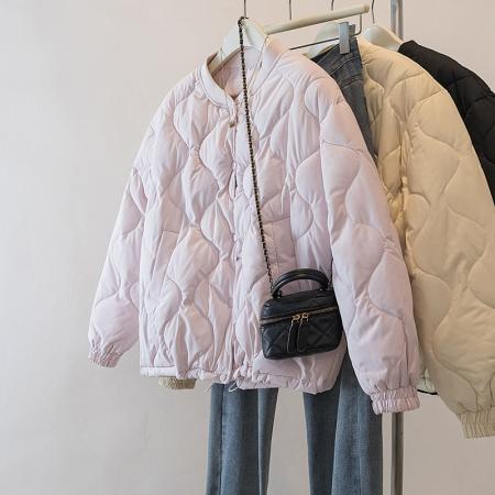 FA49241# 大码女装冬季新款设计感菱格面包服时尚宽松百搭棉衣外套 服裝批發女裝批發服飾貨源