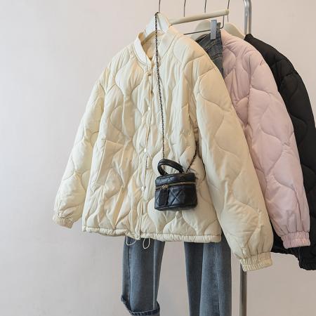 FA49241# 大码女装冬季新款设计感菱格面包服时尚宽松百搭棉衣外套 服裝批發女裝批發服飾貨源