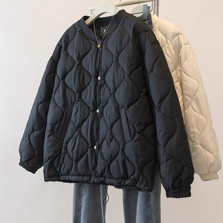 FA49241# 大码女装冬季新款设计感菱格面包服时尚宽松百搭棉衣外套 服裝批發女裝批發服飾貨源