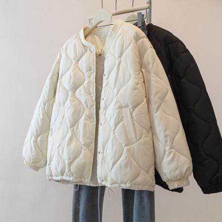 FA49241# 大码女装冬季新款设计感菱格面包服时尚宽松百搭棉衣外套 服裝批發女裝批發服飾貨源