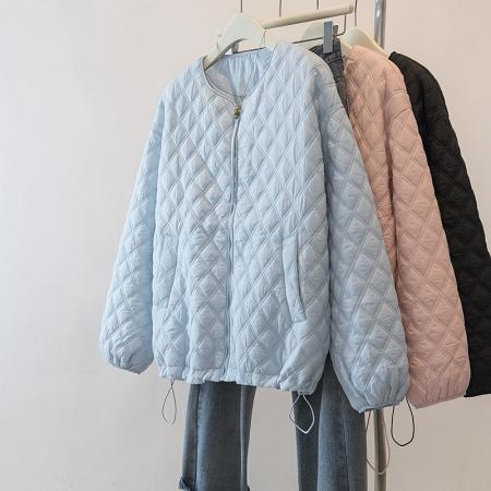 FA49242# 大码女装菱格慵懒风新款棉服外套秋冬保暖宽松显瘦上衣 服裝批發女裝批發服飾貨源