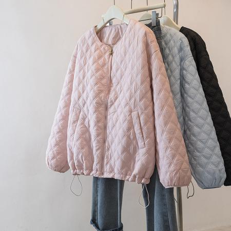 FA49242# 大码女装菱格慵懒风新款棉服外套秋冬保暖宽松显瘦上衣 服裝批發女裝批發服飾貨源