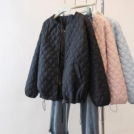 FA49242# 大码女装菱格慵懒风新款棉服外套秋冬保暖宽松显瘦上衣 服裝批發女裝批發服飾貨源