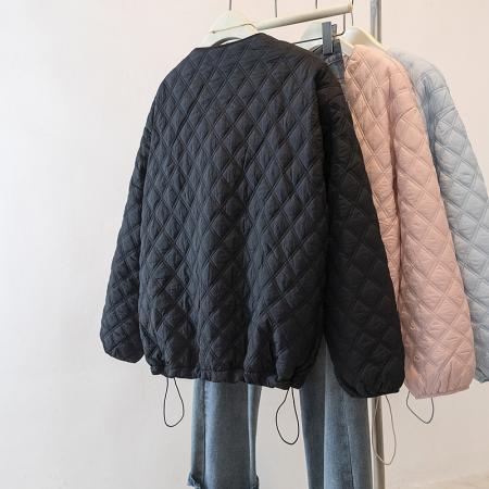 FA49242# 大码女装菱格慵懒风新款棉服外套秋冬保暖宽松显瘦上衣 服裝批發女裝批發服飾貨源