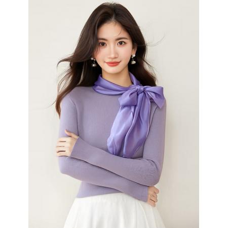 FA49245# 新款温柔风气质飘带蝴蝶结打底衫长袖女修身辣妹针织上衣 服裝批發女裝批發服飾貨源