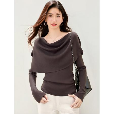 FA49247# 复古韩系v领长袖针织衫女秋季新款小众修身显瘦小衫上衣 服裝批發女裝批發服飾貨源