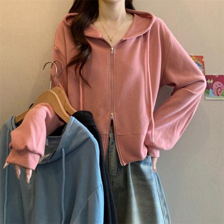 FA49260# 新款韩版拉链设计感连帽长袖卫衣外套女 服裝批發女裝批發服飾貨源
