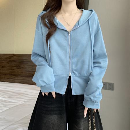 FA49260# 新款韩版拉链设计感连帽长袖卫衣外套女 服裝批發女裝批發服飾貨源