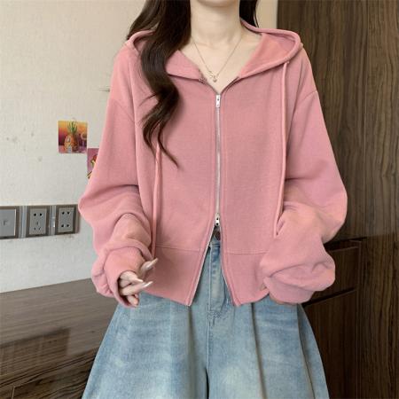 FA49260# 新款韩版拉链设计感连帽长袖卫衣外套女 服裝批發女裝批發服飾貨源