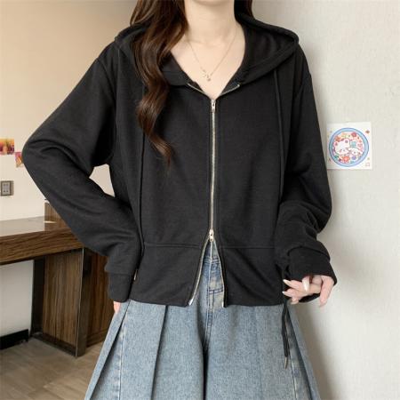 FA49260# 新款韩版拉链设计感连帽长袖卫衣外套女 服裝批發女裝批發服飾貨源