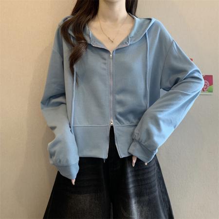 FA49260# 新款韩版拉链设计感连帽长袖卫衣外套女 服裝批發女裝批發服飾貨源