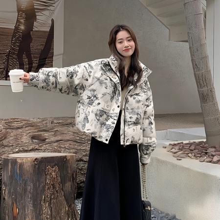 FA49262# 羽绒棉服女冬新款小个子小香风短款棉衣时尚提花加厚国风外套 服裝批發女裝批發服飾貨源