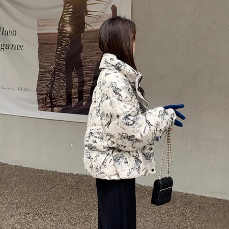 FA49262# 羽绒棉服女冬新款小个子小香风短款棉衣时尚提花加厚国风外套 服裝批發女裝批發服飾貨源