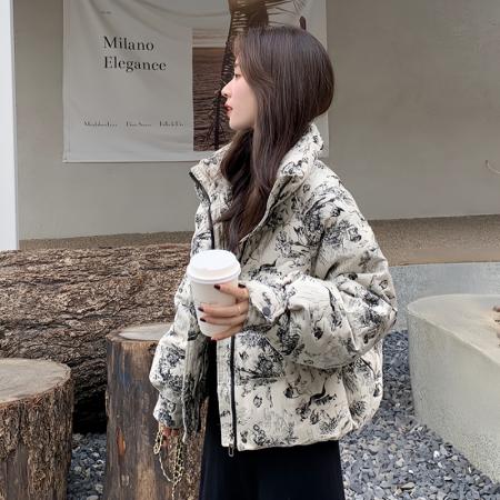 FA49262# 羽绒棉服女冬新款小个子小香风短款棉衣时尚提花加厚国风外套 服裝批發女裝批發服飾貨源