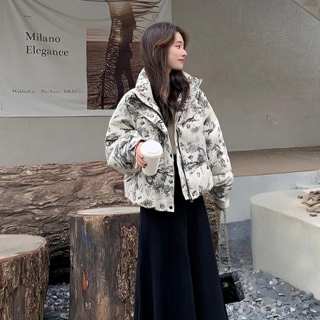 FA49262# 羽绒棉服女冬新款小个子小香风短款棉衣时尚提花加厚国风外套 服裝批發女裝批發服飾貨源