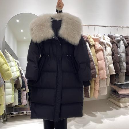 FA49264# 韩国狐狸毛羽绒棉服女中长款冬季新款收腰显瘦过膝加厚外套 服裝批發女裝批發服飾貨源