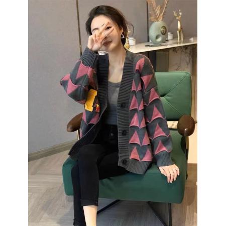 FA49285# 粉红色针织外套女设计感小众时尚小香风上衣秋季新款欧洲站 服裝批發女裝批發服飾貨源