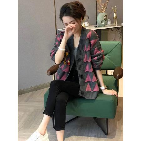 FA49285# 粉红色针织外套女设计感小众时尚小香风上衣秋季新款欧洲站 服裝批發女裝批發服飾貨源