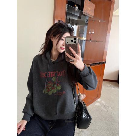 FA49288# 加绒卫衣女秋冬季新款短款潮设计感宽松卡通印花连帽保暖上衣 服裝批發女裝批發服飾貨源