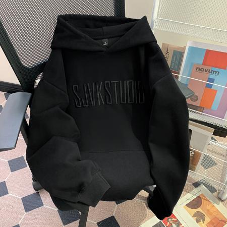 FA49289# 纯棉华棉复合卫衣女早春新款薄款刺绣宽松连帽上衣 服裝批發女裝批發服飾貨源