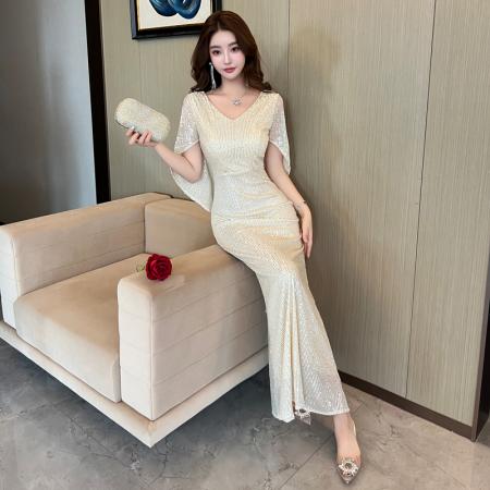 FA49300# 款高级感气质亮片轻奢小众主持人鱼尾服晚礼服女