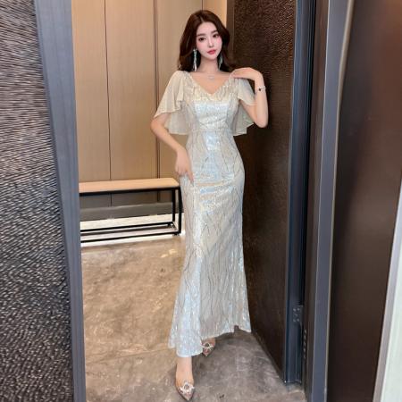 FA49302# 款晚礼服女气质高档轻奢修身鱼尾亮片长款连衣裙