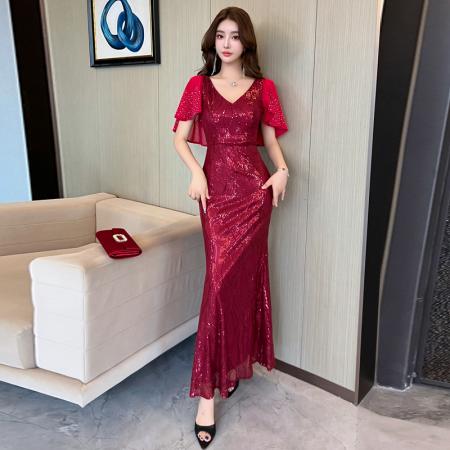 FA49302# 款晚礼服女气质高档轻奢修身鱼尾亮片长款连衣裙