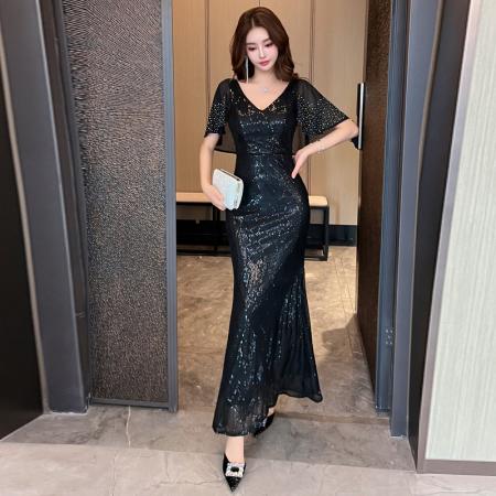 FA49302# 款晚礼服女气质高档轻奢修身鱼尾亮片长款连衣裙