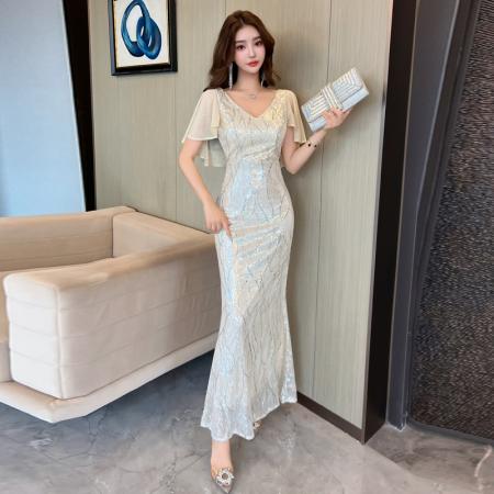 FA49302# 款晚礼服女气质高档轻奢修身鱼尾亮片长款连衣裙