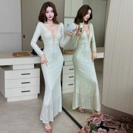 FA49306# 款亮片晚礼服女新款高端敬酒服性感气质宴会连衣裙