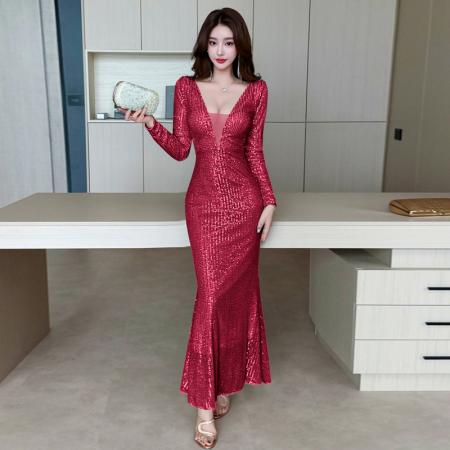FA49306# 款亮片晚礼服女新款高端敬酒服性感气质宴会连衣裙