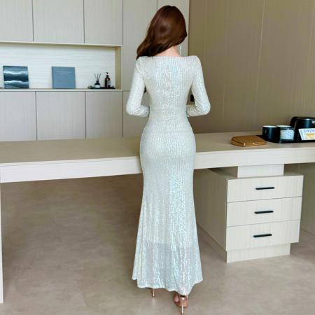 FA49306# 款亮片晚礼服女新款高端敬酒服性感气质宴会连衣裙