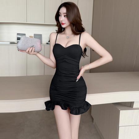 FA49307# 款夜店女装性感低胸包臀吊带短裙紧身连衣裙