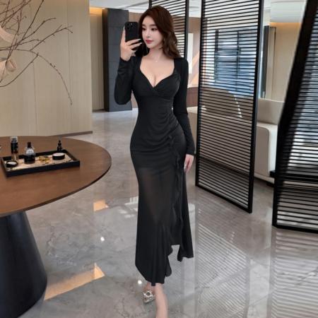 FA49314# 网纱性感长款连衣裙柔式工衣夜场养生会所美容院足浴技师工作服