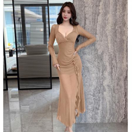 FA49314# 网纱性感长款连衣裙柔式工衣夜场养生会所美容院足浴技师工作服