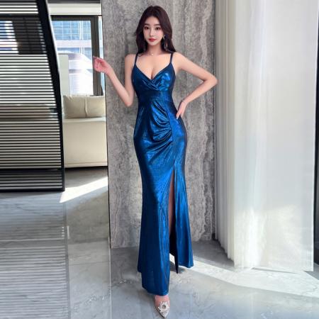 FA49318# 性感晚礼服女新款名嫒气质低胸开叉长裙高级感小众鱼尾连衣裙