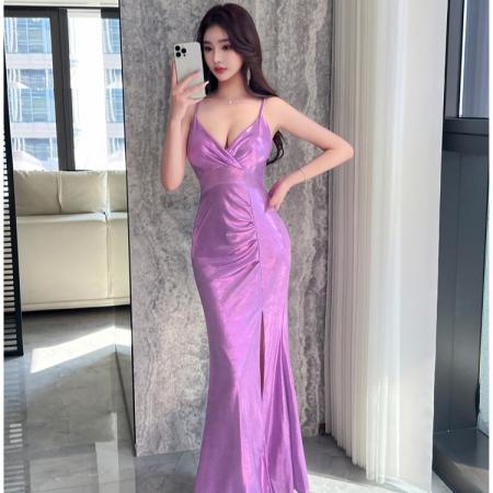 FA49318# 性感晚礼服女新款名嫒气质低胸开叉长裙高级感小众鱼尾连衣裙