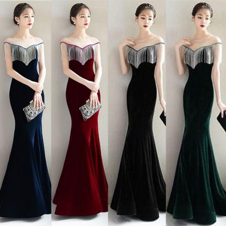 FA49325# 宴会晚礼服长款修身高贵优雅主持人礼服连衣裙女年会