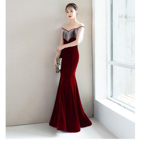 FA49325# 宴会晚礼服长款修身高贵优雅主持人礼服连衣裙女年会