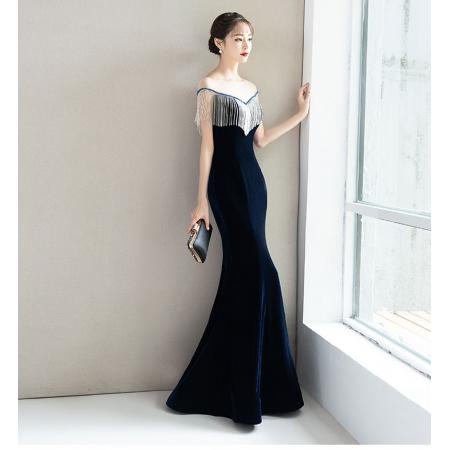 FA49325# 宴会晚礼服长款修身高贵优雅主持人礼服连衣裙女年会