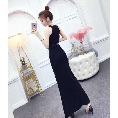 新款晚礼服女宴会高贵优雅黑色挂脖长款性感生日派对小礼服裙