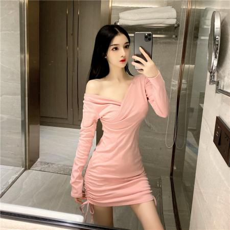 新款性感修身显瘦v领气质收腰抽绳包臀连衣裙