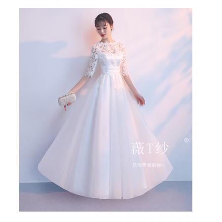 新款高腰敬酒服大摆遮肚新娘结婚礼服长款女连衣裙长裙