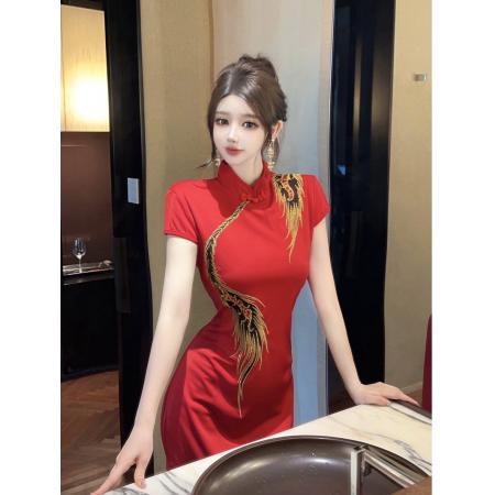 新款走秀旗袍高级感模特高端大气舞台演出服开叉鱼尾连衣裙