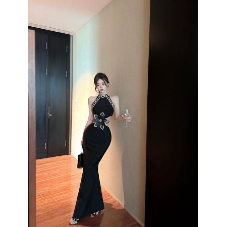 新款黑色性感镂空大气修身弹力绷带洋气礼服连衣裙