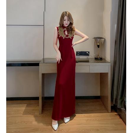 气质名媛刺绣复古改良旗袍晚礼服修身显瘦包臀开叉鱼尾裙